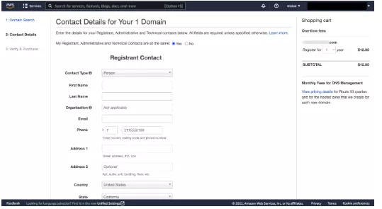 AWS Route 53 Domain Contact Information Setup