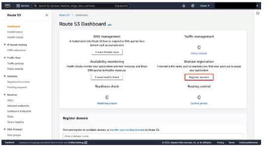 Access AWS Route 53 Domain Registration Console