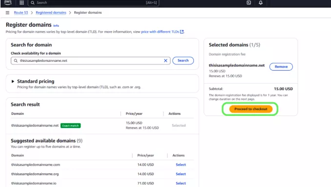 Add AWS Domains to Shopping Cart