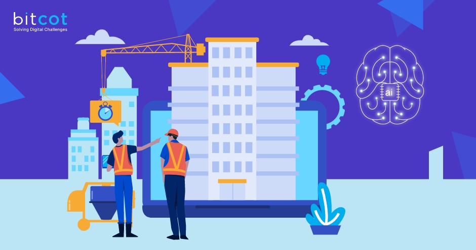 Use Cases of Artificial Intelligence in Construction Management - AI robot and construction workers