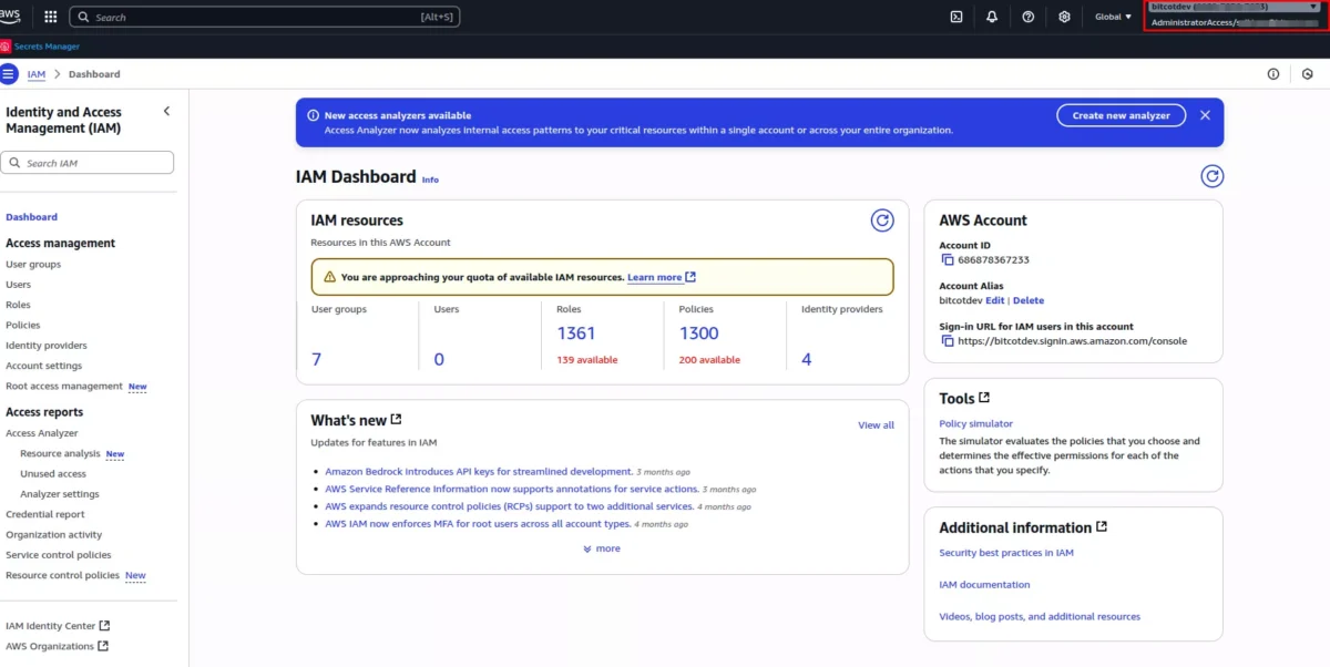 IAM Console Dashboard