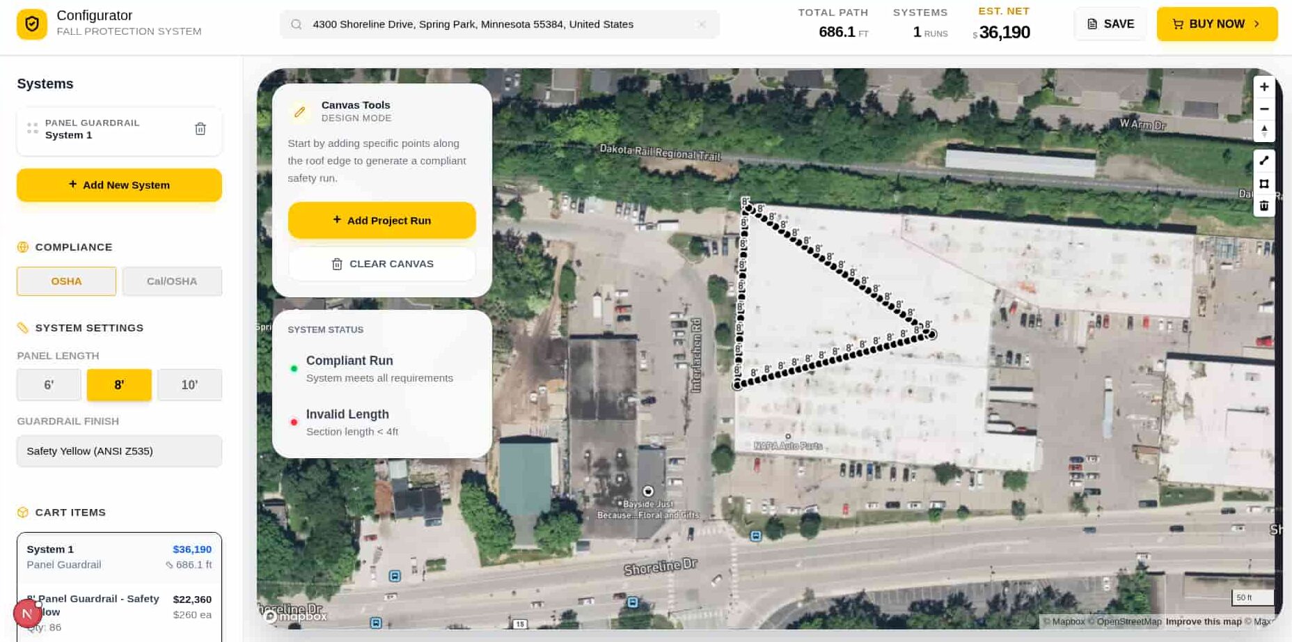 User defined drawing tools that allow for custom perimeter shapes on actual building sites.