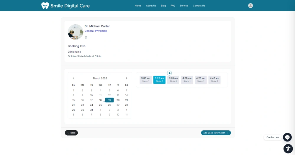 multi-step booking wizard on Smile Digital Care