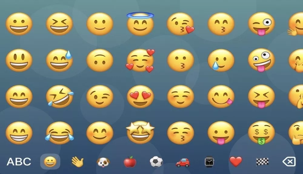 iOS custom keyboard featuring 693+ emojis organized across 9 categories for expressive messaging