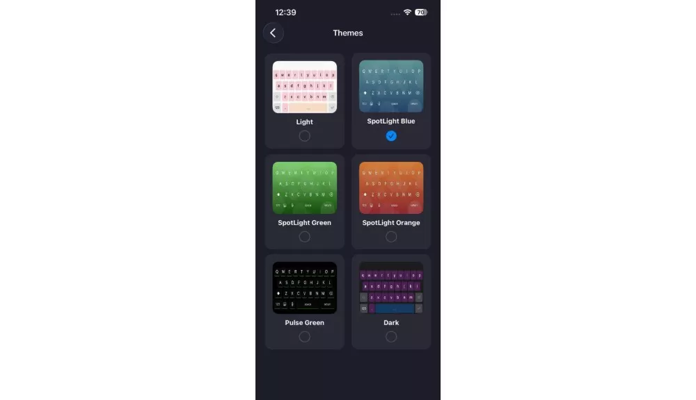 iOS custom keyboard with six visual themes and persistent preferences for a consistent, personalized typing experience