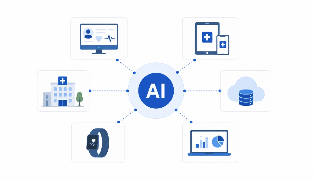 AI-powered healthcare network diagram
