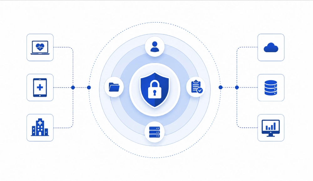 Cybersecurity healthcare data protection diagram