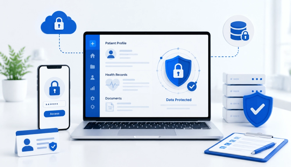 Data protection dashboard with security icons