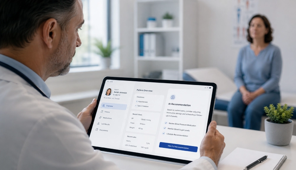 Doctor reviewing patient data on tablet