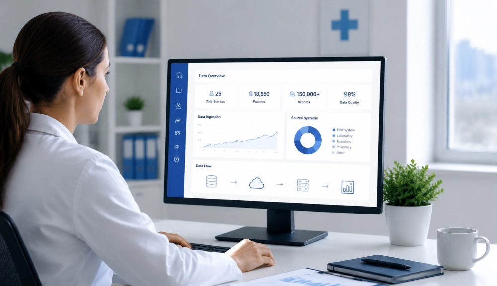 Focused on data in a modern office