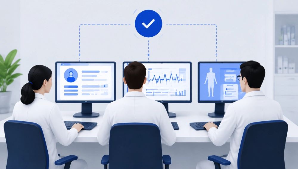 Modern tech office with data monitors