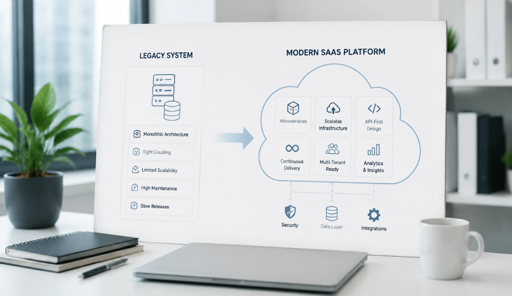 Professional workspace with diagram presentation