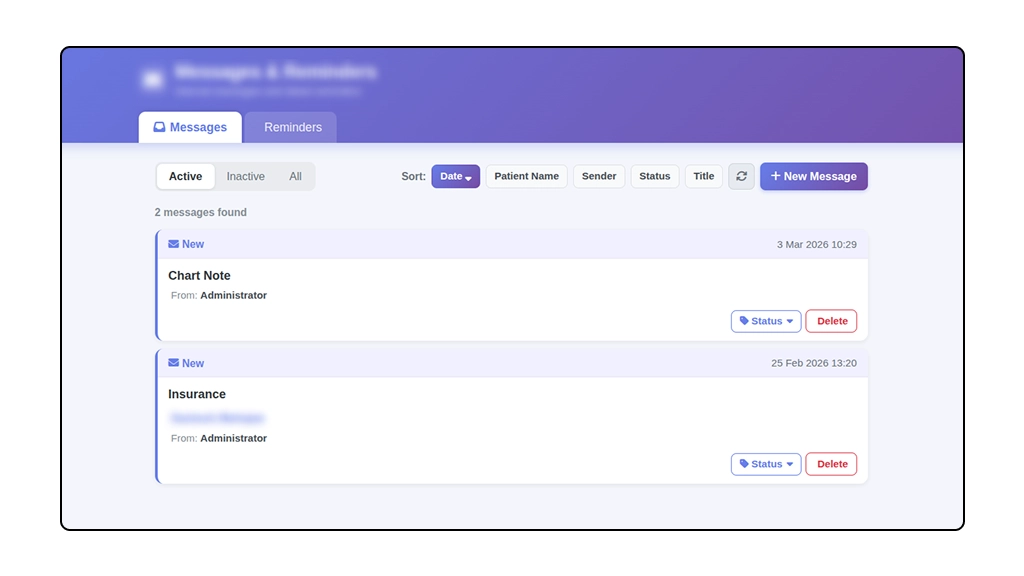 OpenEMR React Interactive Messages Interface