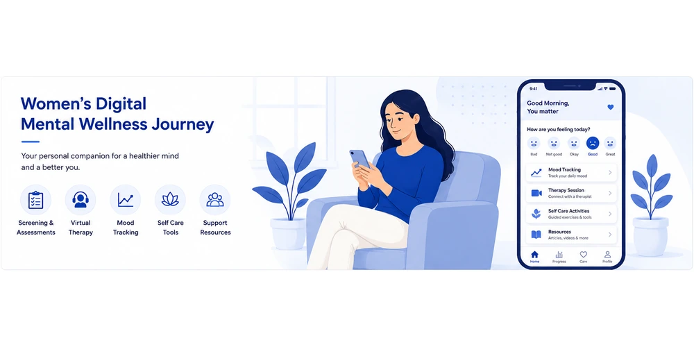 women digital mental wellness journey
