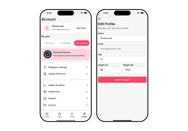 womens app profile